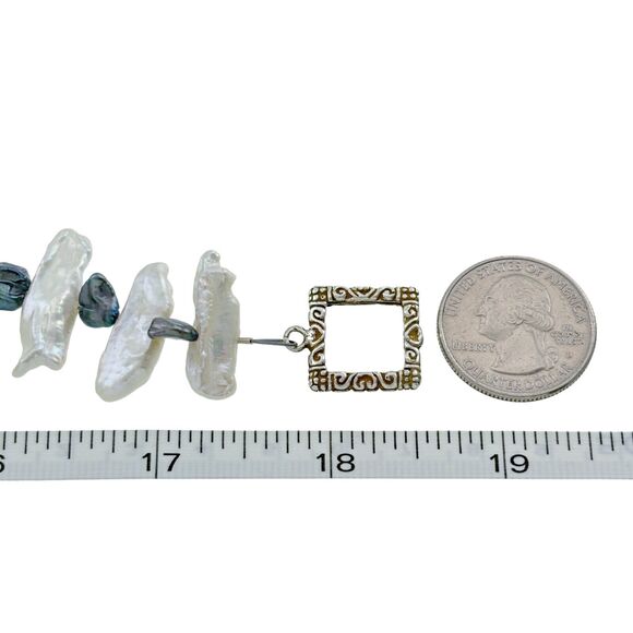 Vintage Sterling Silver 925 Cross Pendant Two Tone Baroque Pearl Necklace 18.5" - Picture 4 of 5